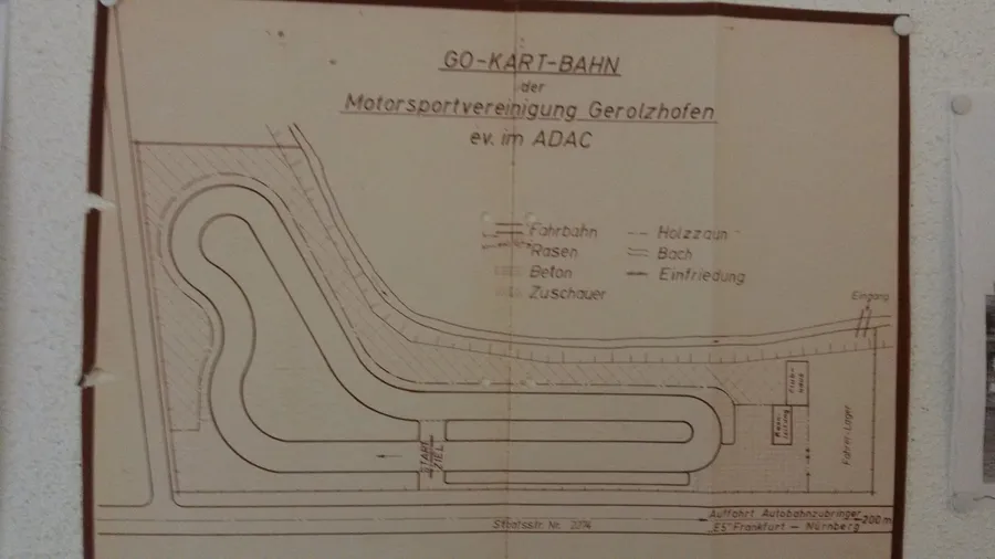 Historischer, gezeichneter Plan der Go-Kart-Bahn der Motorsportvereinigung Gerolzhofen.