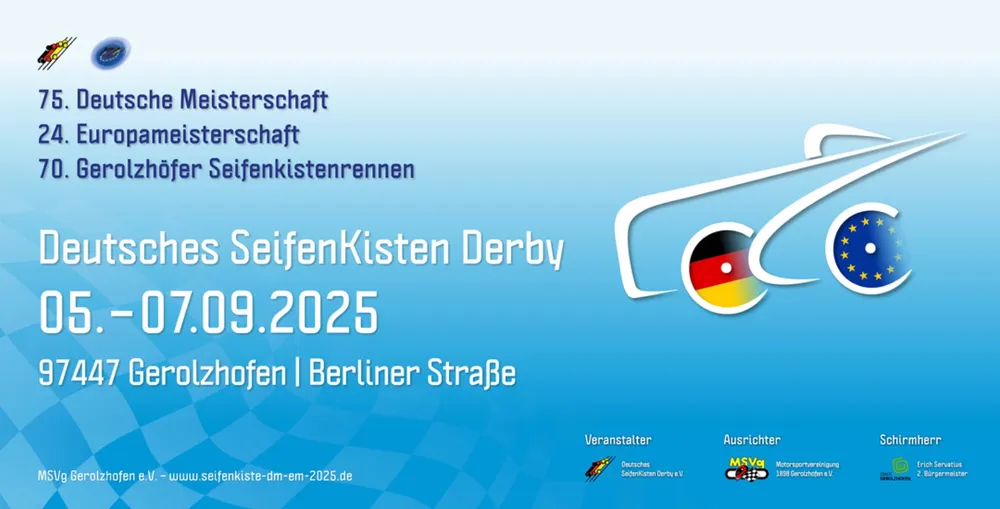 Plakat der Seifenkisten-Meisterschaften vom 5. bis 7. September 2025 in Gerolzhofen.